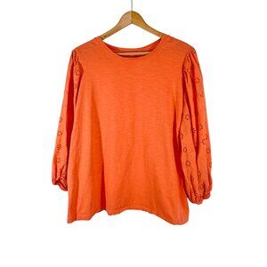 St Johns Bay Salmon Orange Eyelet Sleeve Cotton Top Blouse Womens 1X